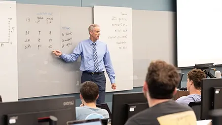 Professor teaching in a classroom.